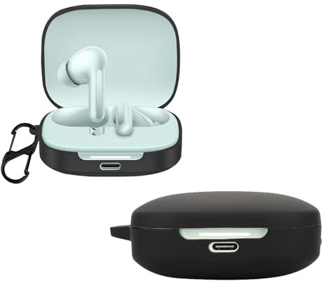 KZIOACSH Silicone Case for Redmi Buds 6, Ultra Slim Anti-Scratch Anti-Lost Protective Earbuds Case Lightweight Washable Sumdge-Proof Earphone Skin Cover with Carabiner for Redmi Buds 6, Black