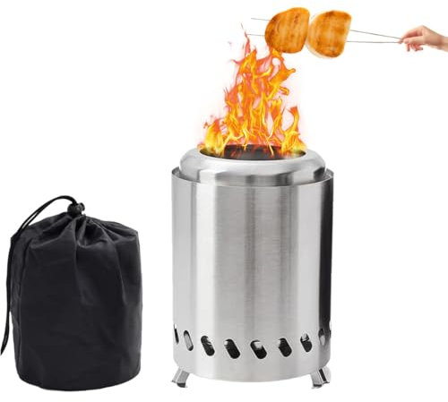WRQIOO Chimenea de mesa, hoguera sin humo, de acero inoxidable, portátil, para camping, al aire libre y patio, pequeña F-ire P-it, combustión de leña/pelletfueled