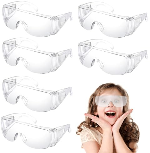 6 Stück Schutzbrille Transparent Kinder, Schutzbrille Arbeitsschutzbrille, Laborbrille Kratzfeste Linsen Durchsichtigen Anti, Komfortabel und Sicher Für Damen/Herren/Kinder