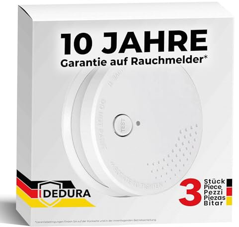 Rauchmelder 3er Set - 10 Jahre Garantie mit 9V Batterie austauschbar - nach DIN EN14604 von BSI zertifizierter Feuermelder, Rauchwarnmelder und Brandmelder