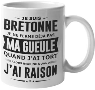 Mug Bretonne je ne ferme pas ma gueule - Cadeau Humour Bretagne – Idée Cadeaux BZH, Breizh, Anniversaire, Noël, Fête des Mères – Tasse 330 ml céramique pour une super femme Bretonne (Bretonne)