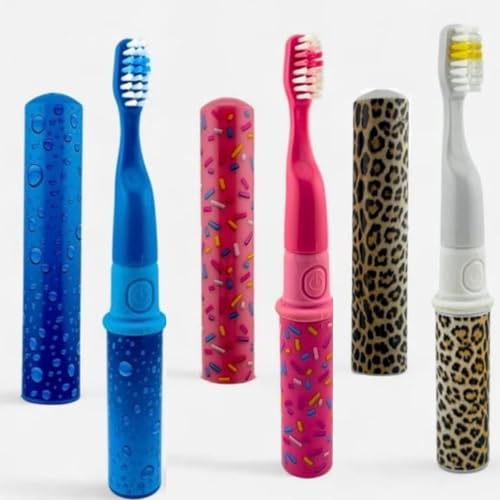 1x B.Brite Sonic Vibrating Toothbrush, Home & Travel, Premium Bristles, Pink, Yellow or Blue Sent, with Rechargeable AAA Battery with 2 Heads