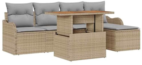 vidaXL Gartensofa-Set 6 STK. Beige und Hellgrau Poly-Rattan | Flexible Teile, die zu deinem Raum passen, Mit Sorgfalt für Qualität und Stil gefertigt, Kissen,