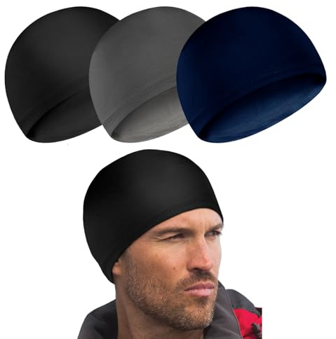 3Pcs Fahrradmütze Unter Helm,Sommer Cooling Skull Cap Helmet Liner,Fahrradhelm Mütze Schnelltrocknende Multifunktionale Kopfbedeckung Eisseidenhut Dehnbar Laufmütze für Radfahren Motorrad Herren Damen