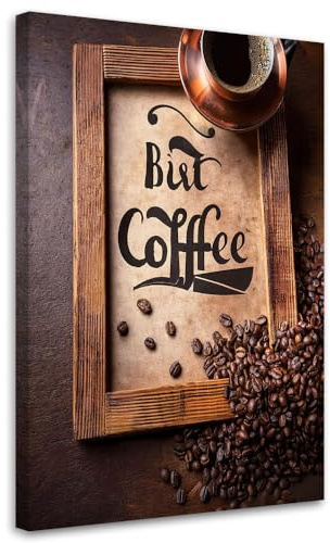 Feeby Leinwand Bilder - Bild Wohnzimmer - Kaffee-Inschrift-Getränkeküche - 40x60 1tlg - Deko Schlafzimmer Groß - Dekoration Canvas - Gemälde - Modern Wandbilder - Kunstdruck
