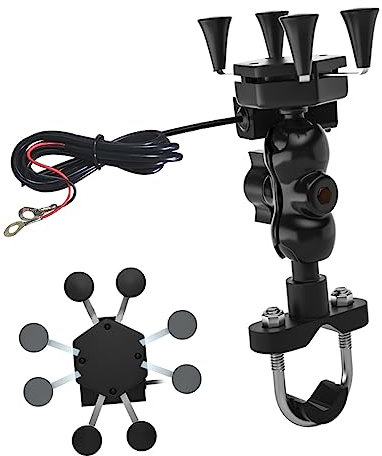 NUOBESTY Elektrischer Handyhalter Stoßfest USB Ladegerät für Smartphones Verstellbar Installieren für Motorräder Fahrräder
