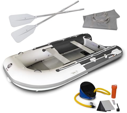 3m - 4,7m Aufblasbare Schlauchboote, grau - dunkelgrau, Aluminiumboden, inkl. Zubehör, Angelboot, Paddelboot, Motorboot Kategorie C 300, 330, 360, 390, 420, 470 cm