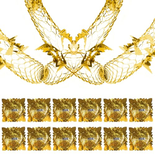 12 PCS Christmas Ceiling Decorations,Hanging Gold Foil Garland Xmas Tree | Garlands Holiday Party Supplies,House Roof Decoration Accessories,Bars Swirl Festive Streamers,for Indoor Outdoor (Gold)