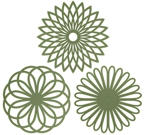 ME.FAN Silicone Trivet Mat - Kitchen Hot Pads for Pots & Dish - Insulated Teapot Trivet - Flexible, Durable, Non-Slip Large Coasters 3 Set Olive Green