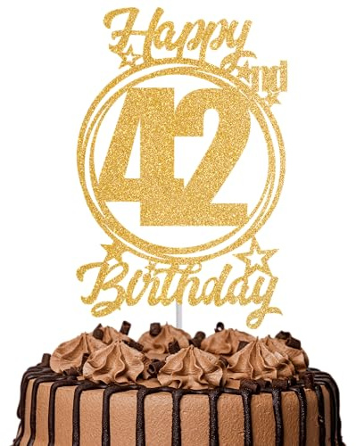 1Pc Happy 42nd Birthday Cake Topper – Gold Glitter “Cheers to 42 Years” Decoration | 42 & Fabulous Cake Topper for Women Men | Birthday Party or Anniversary Cake Decor Supplies