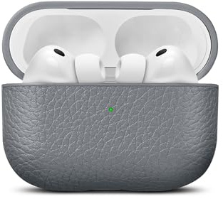 WOOLNUT Leather Case Cover for AirPods Pro 3rd gen - Grey, Full-grain Scandinavian Leather, Compatible with wireless charging