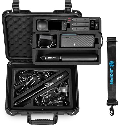 LEKUFEE Travel Waterproof Hard Case for Insta360 X5, Insta360 X4 Air, Insta360 X4 Action Camera, 4X Battery, Mic Air Transmitter, More Accessories(Case Only)