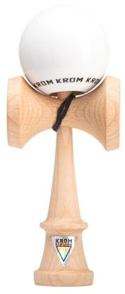 KROM Kendama POP LOL Weiß - aus zertifiziertem Buchenholz - Hohe Holzqualität - Für Anfänger und Profis - Pack : Ersatzschnur + Stickers