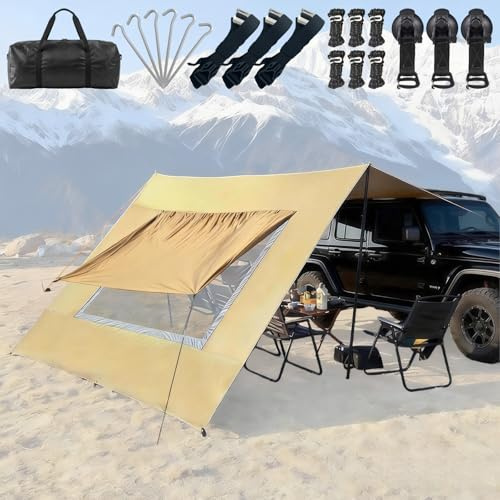2.8x4.8m Wohnmobil Markise Van Wohnwagen Tür Vordach SUV Heckklappenzelt | Camper Bus Van, Wasserdicht und Sonnenschutz Sonnensegel, Universal Zelt Auto Camping Markisen mit Bildschirmfenster