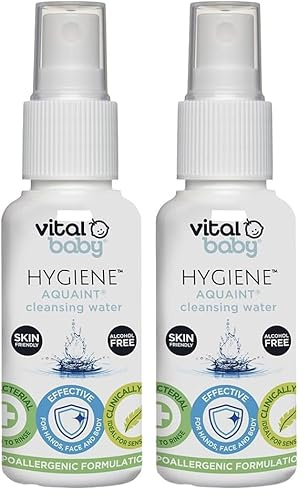 Vital Baby Aquaint Cleansing Water 50ml | Hypoallergenic & Antibacterial | Safe for All Ages, Gentle on Skin, Alcohol-Free, 100% Natural Formula | Vegan-Friendly | Quick, No-Rinse Skin Cleanser