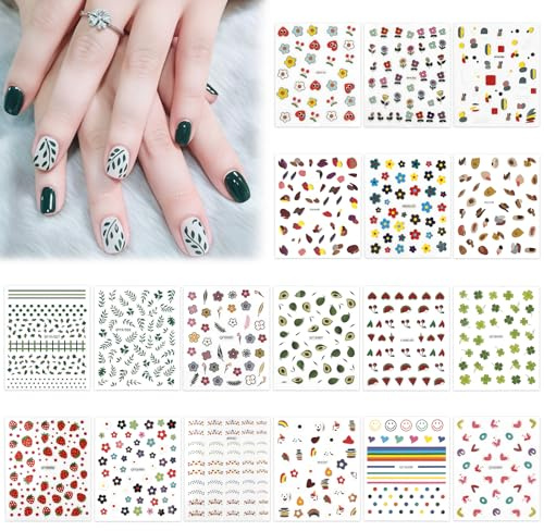 Niedliche 3D Nagelsticker, 18 Bögen [über 900 Stück], Nagelkunst-Sticker für Kinder Mädchen Frauen, selbstklebende Nagelsticker für DIY-Dekorationen, Nageldesign und Handyhüllen