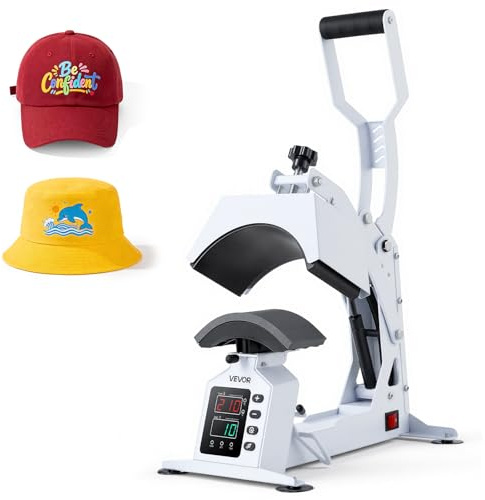 VEVOR Máquina de Prensado Térmico para Gorras 580 W, Prensa Térmica para Gorras con Placa Calefactora, Control Preciso de Temperatura y Tiempo, para Proyectos de Sublimación y Planchado, Blanco