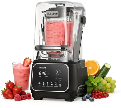 VEVOR Blender Professionnel, Mixeur Smoothie de Comptoir 2 L 2200 W 26000 tr/min, pour Milkshakes Jus de Fruits Purées Cuisine, avec Capot, Autonettoyant, Vitesse Réglable, 6 Programmes Prédéfinis