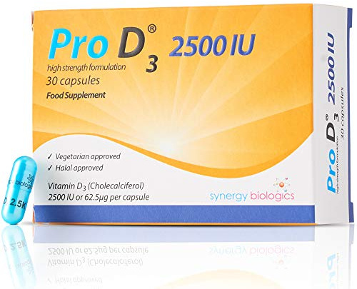 Pro D3 2500 IU Capsules | Premium Vitamin D3 | 30 Capsules | Gelatine Free, Lactose Free, Dairy Free, Nut Free | Suitable for Vegetarians, Halal & Kosher Diets | Made in The UK