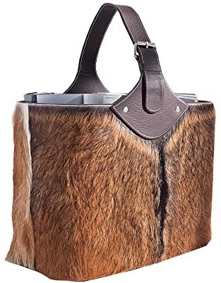 invicta INTERIOR Design Magazinhalter Hide mit echtem Ziegenfell Zeitungsständer aus Echtfell Zeitschriftentasche Natur