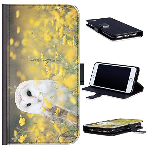 Hairyworm Bird Phone Case Barn Owl With Yellow Flowers Leather Side Flip Wallet Phone Cover For Apple Iphone 5, 5s