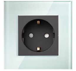 Glas Steckdosen Wandsteckdose mit Glasrahmen für Unterputz von LUXUS-TIME BT511 (Weißer Rahmen+Schwarzes Steckdosenmodul)