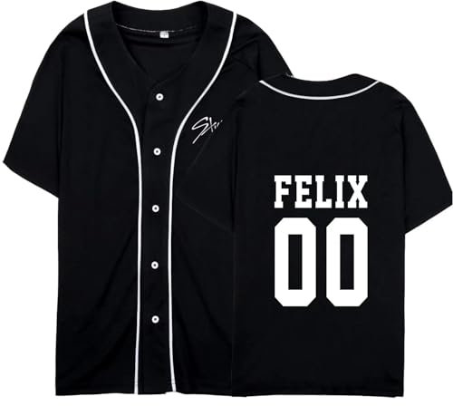 babyhealthy Kpop Bangchan Felix Hyunjin Jersey T-Shirt Jisung Changbin Minho Seungmin Baseball Tee Shirt Merch, Black Felix 00, X-Groß