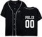 babyhealthy Kpop Bangchan Felix Hyunjin Jersey T-Shirt Jisung Changbin Minho Seungmin Baseball Tee Shirt Merch, Black Felix 00, X-Groß