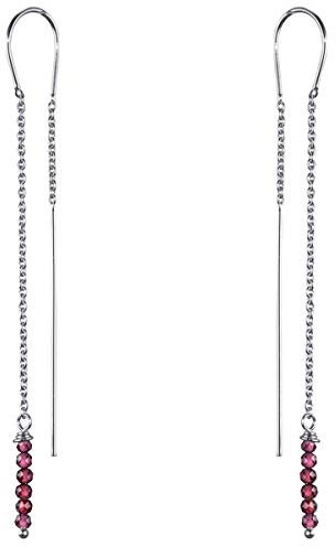 Materia Damen Ohrringe Durchzieher rot - 925 Silber Ohrhänger lang - Granat Edelstein mit Geschenk-Box SO-382-Rot