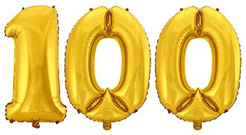 WeAreAwesome Folien-Ballon Luft-Ballon Zahl 100 Gold 60CM XL Aufpusten Geburtstag Jubiläum Jahrestag Feier