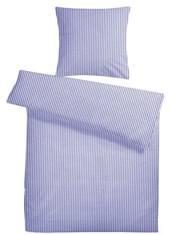Carpe Sonno Seersucker Bettwäsche 155x220 Baumwolle | Gestreifte Bettwäsche Sommer Bettbezug 155x220 Kühlende Sommerbettwäsche Bügelfreie Bettwäsche-Sets | Blau Weiße Bettwäsche Baumwolle 155 x 220