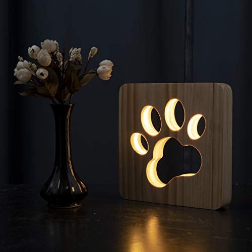 Hyindoor LED Nachtlicht Hund Pfote Holz Tischlampe 3D Kreativ Schreibtischlampe USB Power Light Schlafzimmer Dekoration für Kinder Baby Weihnachten Neujahr Geschenk