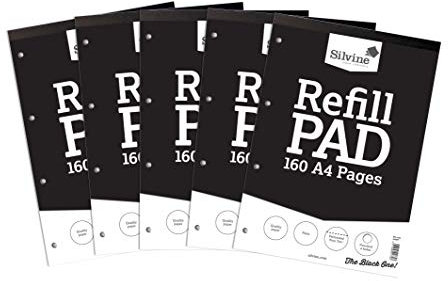 Silvine Lot de 5 blocs de 160 pages A4 reliées à la tête et perforées 4 trous Pages blanches unies