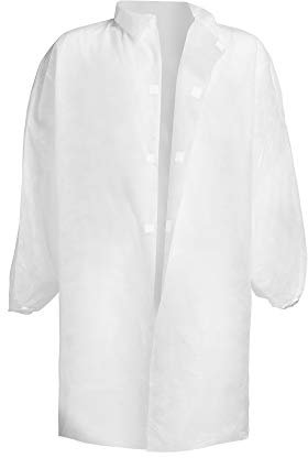 Tecno Hospital - Camice Monouso in TNT, Apertura Frontale a Strappo, DPI 1^ Categoria, Elastico ai Polsi, Camice Medico Usa e Getta, Bianco, Made In Italy (5 Pezzi)