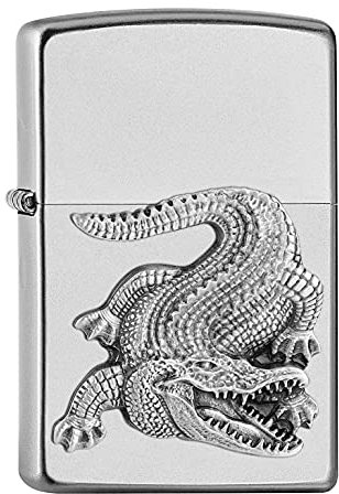 Zippo - Croco,Mini Emblem - Satin Chrome - Sturmfeuerzeug, nachfüllbar, in hochwertiger Geschenkbox, 205-27383, Brushed Chrome, Einheitsgröße