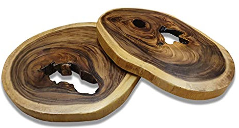 Suar Holz Baumscheibe - DIY Beistelltisch - Akazie Massivholz Tischplatte - Lampenplatte zum kreativen Selber Bauen in 3 Größen (50-60 cm)