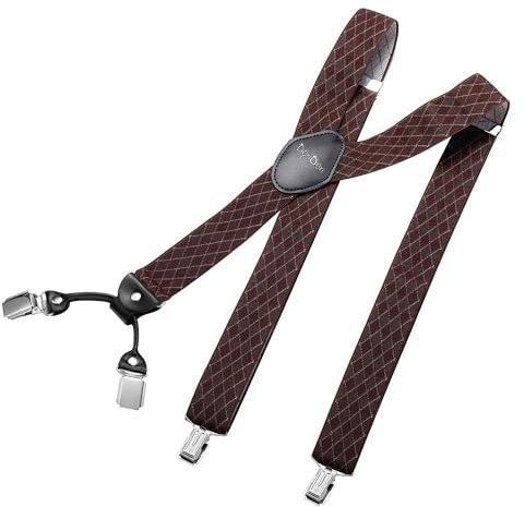DonDon Hosenträger Herren extra stark Raute braun 3,5 cm Hosenträger Herren breit in Y-Form lang - Starke Clips passend für Anzug Jeans Chinos Vintage Rockabilly Suspenders
