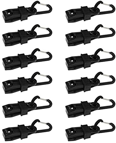 eMagTech Planenclips Zeltclips Planenklemmen Autoabdeckungen Klammer mit 12er D-förmiger Karabiner 8,2 x 3,1 x 2 cm Schwarz Kunststoff