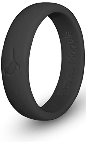 Comfortable Womens Silicone Ring, Modern Wedding Rings for Women, Hypoallergenic, Breathable, Non-Toxic, Flexible & Safe for Your Fingers, Outdoor Activities, Sports, Extreme Adventures. Black. (6)