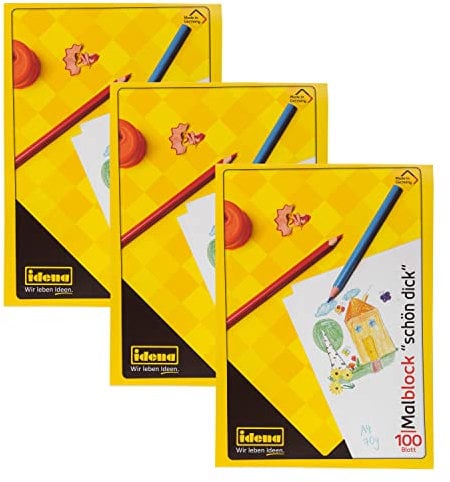 Idena 10390 - Idena Malblock , DIN A4, 100 Blatt, 70 g/m², Schön Dick, 3 Stück, Weiß
