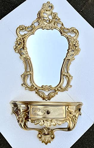 Artissimo 3039+cp84 Gold, Miroir mural baroque avec console murale, console en or 50 x 76 cm