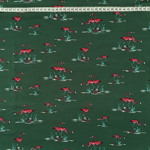 FABRIC.MVP® Stretch Baumwollstoff Roter Flamingo Meterware | Stoff mit Roter Flamingo drucken Jersey, Nähen Nähstoffe ideal für Dekorationen & Accessoires- Preis gilt für 0,5 Meter (A)