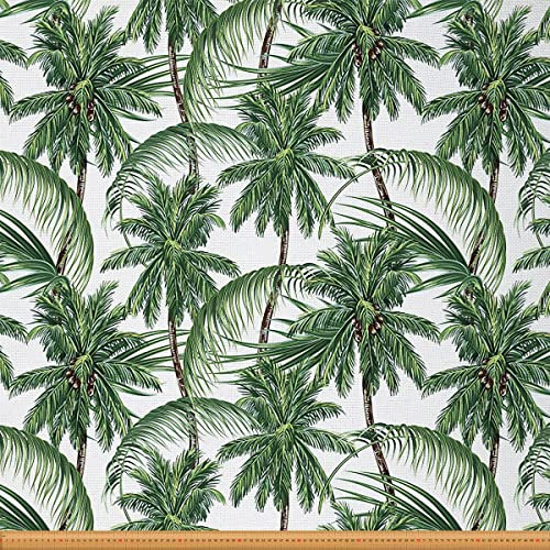 Loussiesd Palme Polsterstoff Palmblatt Stoff von The Yard Hawaiian Tropisch Insel Botanischer Dekostoff für Polster und Heimwerkerprojekte Natur Thema Draussen Stoff Grün Weiß 92x150cm