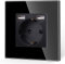 JIMEIDA Einzelsteckdose mit USB in Schwarz, 16Amp Glas Schuko Steckdosen mit Schnelles Laden USB Anschluss Max.2.1A, Unterputz Schutzkontakt Wandsteckdose-86mm, 250V, 1 Fach
