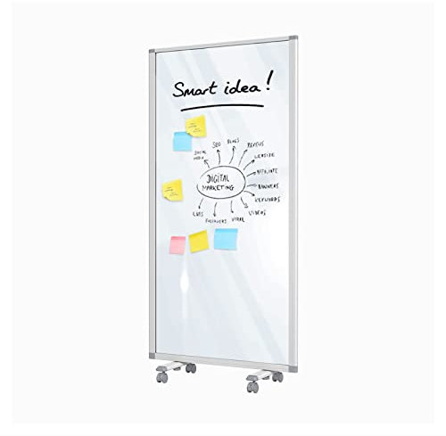 MoB Mobile Trennwand Raumteiler für Büro, Arbeitsplatz Innen faltbare & flexible Präsentationsboard mit beschreibbarer Oberfläche - Whiteboard mit Alurahmen - Magnetboard (Transparent, 90 x 180 cm)