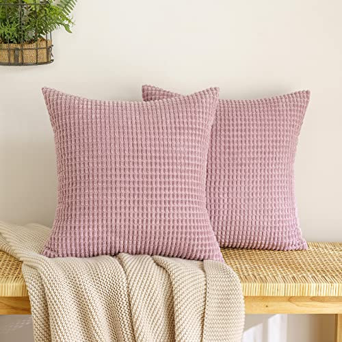 EMEMA Kordsamt Kissenbezug Granulat Dekorative Sofakissen Dekokissen Kissenbezüge Couchkissen Kissenhülle Weich Kissen Bezug Zierkissen für Sofa Couch Wohnzimmer 2er Set 50x50 cm Rosa Lila