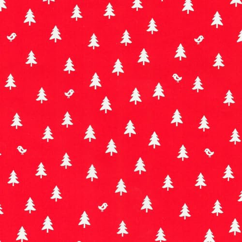 Nachhaltiges rotes Weihnachts-Geschenkpapier mit weißen Tannen und Vögel 50 cm x 50 m Rolle Geschenk-Verpackung
