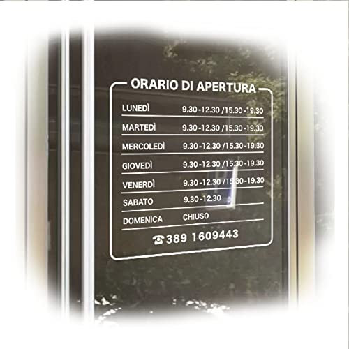 Circuito AUT AUT Adesivo Orari di Apertura Personalizzati Scritta Adesiva Orario di Lavoro settimanale Negozio per Interni ed Esterni Personalizzabile