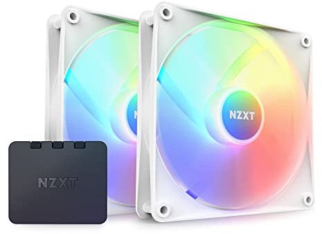 NZXT F140 RGB Core Twin Pack - RF-C14DF-W1 - 2 x 140mm Hub-Mounted RGB Fans with RGB Controller - 8 Individually-Addressable LEDs - Semi-Translucent Blades - High Static Pressure & Airflow - White