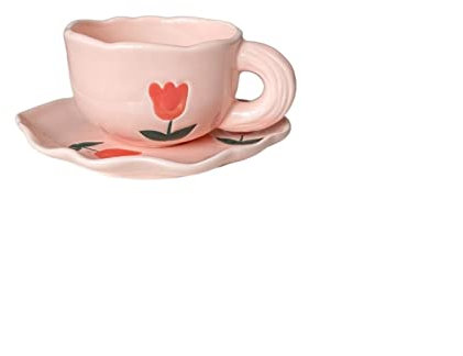 Cusstally Tasse créative Tasses à café en céramique 160 ML peintes à la Main Ciel Bleu et Nuages Blancs Tasse à café avec Soucoupe Tasse et Soucoupe en céramique Faites à la Main